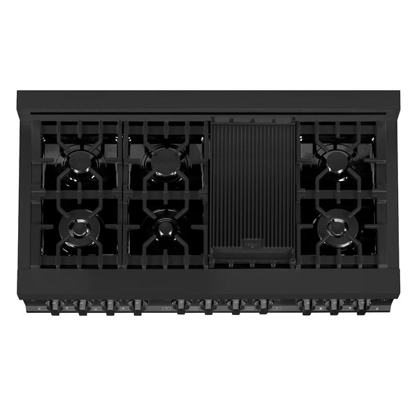 ZLINE 48 in. 6.0 cu. ft. Legacy Dual Fuel Range with 7 Burner Gas Cooktop and 2 Electric Ovens in Black Stainless Steel, Open Box-Great Condition