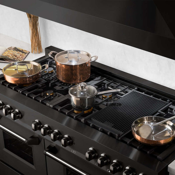 ZLINE 60 in. 7.4 cu. ft. Legacy Dual Fuel Range with 9 Burner Gas Cooktop and 2 Electric Convection Ovens in Black Stainless Steel, Open Box-Great Condition