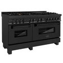 ZLINE 60 in. 7.4 cu. ft. Legacy Dual Fuel Range with 9 Burner Gas Cooktop and 2 Electric Convection Ovens in Black Stainless Steel, Open Box-Great Condition