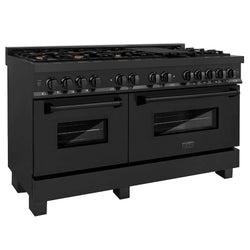 ZLINE 60 in. 7.4 cu. ft. Legacy Dual Fuel Range with 9 Burner Gas Cooktop and 2 Electric Convection Ovens in Black Stainless Steel, Open Box-Great Condition