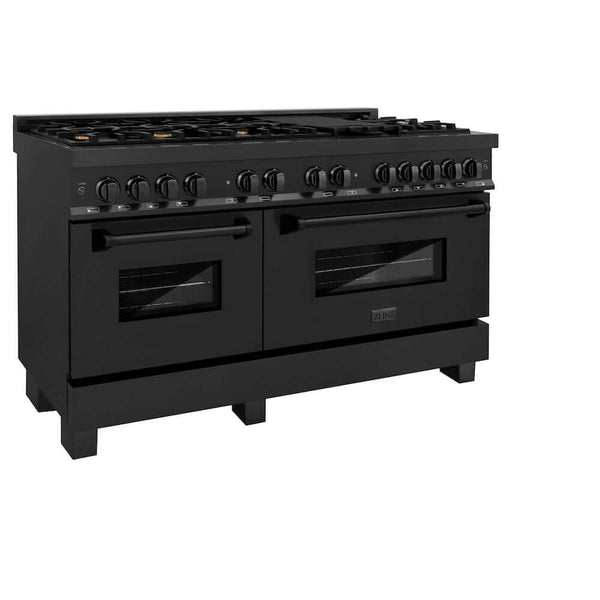 ZLINE 60 in. 7.4 cu. ft. Legacy Dual Fuel Range with 9 Burner Gas Cooktop and 2 Electric Convection Ovens in Black Stainless Steel, Open Box-Great Condition
