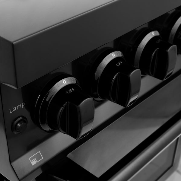 ZLINE 24 in. 2.8 cu. ft. Legacy Dual Fuel Range with Gas Cooktop and Electric Convection Oven in Black Stainless Steel with 4 Brass Burners, Open Box-Great Condition