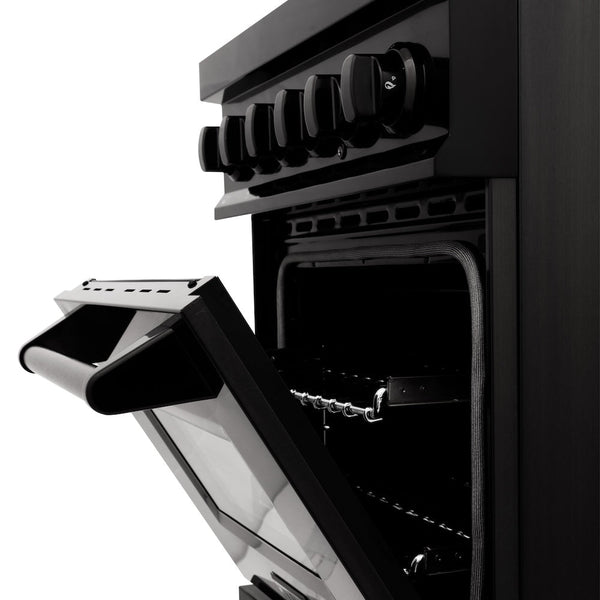 ZLINE 24 in. 2.8 cu. ft. Legacy Dual Fuel Range with Gas Cooktop and Electric Convection Oven in Black Stainless Steel with 4 Brass Burners, Open Box-Good Condition