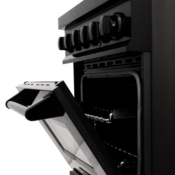 ZLINE 24 in. 2.8 cu. ft. Legacy Dual Fuel Range with Gas Cooktop and Electric Convection Oven in Black Stainless Steel with 4 Brass Burners, Open Box-Great Condition