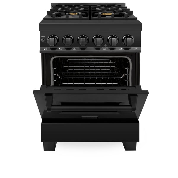 ZLINE 24 in. 2.8 cu. ft. Legacy Dual Fuel Range with Gas Cooktop and Electric Convection Oven in Black Stainless Steel with 4 Brass Burners, Open Box-Great Condition