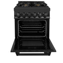 ZLINE 24 in. 2.8 cu. ft. Legacy Dual Fuel Range with Gas Cooktop and Electric Convection Oven in Black Stainless Steel with 4 Brass Burners, Open Box-Good Condition