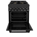 ZLINE 24 in. 2.8 cu. ft. Legacy Dual Fuel Range with Gas Cooktop and Electric Convection Oven in Black Stainless Steel with 4 Brass Burners, Open Box-Great Condition