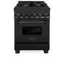 ZLINE 24 in. 2.8 cu. ft. Legacy Dual Fuel Range with Gas Cooktop and Electric Convection Oven in Black Stainless Steel with 4 Brass Burners, Open Box-Great Condition