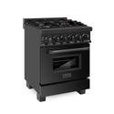 ZLINE 24 in. 2.8 cu. ft. Legacy Dual Fuel Range with Gas Cooktop and Electric Convection Oven in Black Stainless Steel with 4 Brass Burners, Open Box-Good Condition