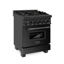 ZLINE 24 in. 2.8 cu. ft. Legacy Dual Fuel Range with Gas Cooktop and Electric Convection Oven in Black Stainless Steel with 4 Brass Burners, Open Box-Great Condition