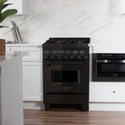 ZLINE 24 in. 2.8 cu. ft. Legacy Dual Fuel Range with Gas Cooktop and Electric Convection Oven in Black Stainless Steel with 4 Brass Burners, Open Box-Good Condition