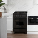 ZLINE 24 in. 2.8 cu. ft. Legacy Dual Fuel Range with Gas Cooktop and Electric Convection Oven in Black Stainless Steel with 4 Brass Burners, Open Box-Great Condition