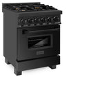 ZLINE 24 in. 2.8 cu. ft. Legacy Dual Fuel Range with Gas Cooktop and Electric Convection Oven in Black Stainless Steel with 4 Brass Burners, Open Box-Great Condition