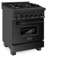 ZLINE 24 in. 2.8 cu. ft. Legacy Dual Fuel Range with Gas Cooktop and Electric Convection Oven in Black Stainless Steel with 4 Brass Burners, Open Box-Good Condition