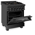 ZLINE 24 in. 2.8 cu. ft. Legacy Dual Fuel Range with Gas Cooktop and Electric Convection Oven in Black Stainless Steel with 4 Brass Burners, Open Box-Great Condition