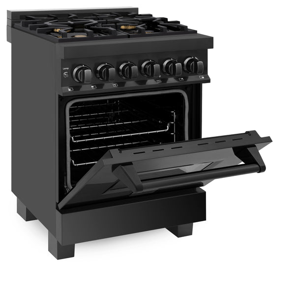 ZLINE 24 in. 2.8 cu. ft. Legacy Dual Fuel Range with Gas Cooktop and Electric Convection Oven in Black Stainless Steel with 4 Brass Burners, Open Box-Great Condition