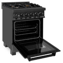 ZLINE 24 in. 2.8 cu. ft. Legacy Dual Fuel Range with Gas Cooktop and Electric Convection Oven in Black Stainless Steel with 4 Brass Burners, Open Box-Great Condition