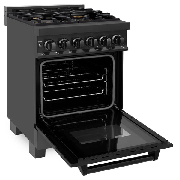 ZLINE 24 in. 2.8 cu. ft. Legacy Dual Fuel Range with Gas Cooktop and Electric Convection Oven in Black Stainless Steel with 4 Brass Burners, Open Box-Great Condition