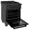 ZLINE 24 in. 2.8 cu. ft. Legacy Dual Fuel Range with Gas Cooktop and Electric Convection Oven in Black Stainless Steel with 4 Brass Burners, Open Box-Good Condition