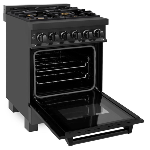 ZLINE 24 in. 2.8 cu. ft. Legacy Dual Fuel Range with Gas Cooktop and Electric Convection Oven in Black Stainless Steel with 4 Brass Burners, Open Box-Good Condition