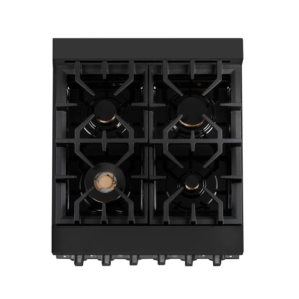 ZLINE 24 in. 2.8 cu. ft. Legacy Dual Fuel Range with Gas Cooktop and Electric Convection Oven in Black Stainless Steel with 4 Brass Burners, Open Box-Great Condition