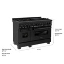 ZLINE 48 in. 6.0 cu. ft. Legacy Dual Fuel Range with Gas Cooktop and 2 Electric Ovens in Black Stainless Steel with 6 Brass Burners, Open Box-Great Condition