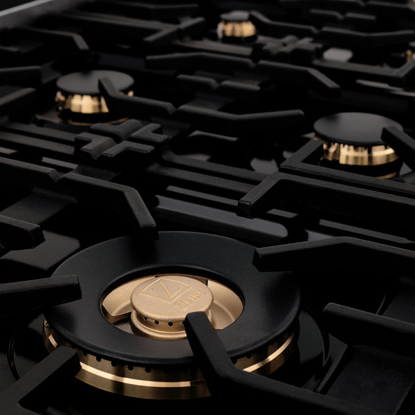 ZLINE 48 in. 6.0 cu. ft. Legacy Dual Fuel Range with Gas Cooktop and 2 Electric Ovens in Black Stainless Steel with 6 Brass Burners, Open Box-Great Condition