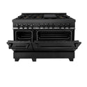 ZLINE 48 in. 6.0 cu. ft. Legacy Dual Fuel Range with Gas Cooktop and 2 Electric Ovens in Black Stainless Steel with 6 Brass Burners, Open Box-Great Condition