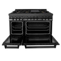ZLINE 48 in. 6.0 cu. ft. Legacy Dual Fuel Range with Gas Cooktop and 2 Electric Ovens in Black Stainless Steel with 6 Brass Burners, Open Box-Great Condition