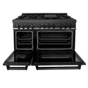 ZLINE 48 in. 6.0 cu. ft. Legacy Dual Fuel Range with Gas Cooktop and 2 Electric Ovens in Black Stainless Steel with 6 Brass Burners, Open Box-Good Condition