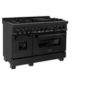 ZLINE 48 in. 6.0 cu. ft. Legacy Dual Fuel Range with Gas Cooktop and 2 Electric Ovens in Black Stainless Steel with 6 Brass Burners, Open Box-Great Condition
