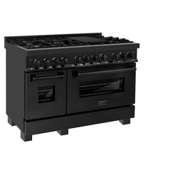ZLINE 48 in. 6.0 cu. ft. Legacy Dual Fuel Range with Gas Cooktop and 2 Electric Ovens in Black Stainless Steel with 6 Brass Burners, Open Box-Great Condition