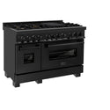 ZLINE 48 in. 6.0 cu. ft. Legacy Dual Fuel Range with Gas Cooktop and 2 Electric Ovens in Black Stainless Steel with 6 Brass Burners, Open Box-Good Condition