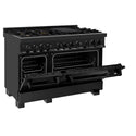 ZLINE 48 in. 6.0 cu. ft. Legacy Dual Fuel Range with Gas Cooktop and 2 Electric Ovens in Black Stainless Steel with 6 Brass Burners, Open Box-Good Condition