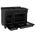 ZLINE 48 in. 6.0 cu. ft. Legacy Dual Fuel Range with Gas Cooktop and 2 Electric Ovens in Black Stainless Steel with 6 Brass Burners, Open Box-Good Condition
