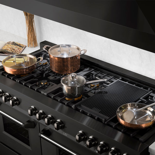 ZLINE 60 in. 7.4 cu. ft. Legacy Dual Fuel Range with Gas Cooktop and 2 Electric Convection Ovens in Black Stainless Steel with 8 Brass Burners, Open Box-Great Condition