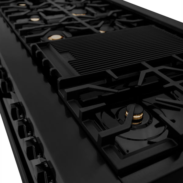 ZLINE 60 in. 7.4 cu. ft. Legacy Dual Fuel Range with Gas Cooktop and 2 Electric Convection Ovens in Black Stainless Steel with 8 Brass Burners, Open Box-Great Condition