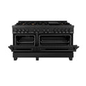 ZLINE 60 in. 7.4 cu. ft. Legacy Dual Fuel Range with Gas Cooktop and 2 Electric Convection Ovens in Black Stainless Steel with 8 Brass Burners, Open Box-Great Condition