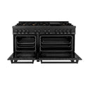 ZLINE 60 in. 7.4 cu. ft. Legacy Dual Fuel Range with Gas Cooktop and 2 Electric Convection Ovens in Black Stainless Steel with 8 Brass Burners, Open Box-Great Condition