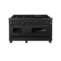 ZLINE 60 in. 7.4 cu. ft. Legacy Dual Fuel Range with Gas Cooktop and 2 Electric Convection Ovens in Black Stainless Steel with 8 Brass Burners, Open Box-Great Condition