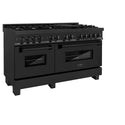 ZLINE 60 in. 7.4 cu. ft. Legacy Dual Fuel Range with Gas Cooktop and 2 Electric Convection Ovens in Black Stainless Steel with 8 Brass Burners, Open Box-Great Condition