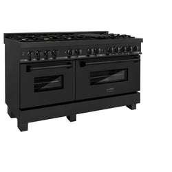 ZLINE 60 in. 7.4 cu. ft. Legacy Dual Fuel Range with Gas Cooktop and 2 Electric Convection Ovens in Black Stainless Steel with 8 Brass Burners, Open Box-Great Condition