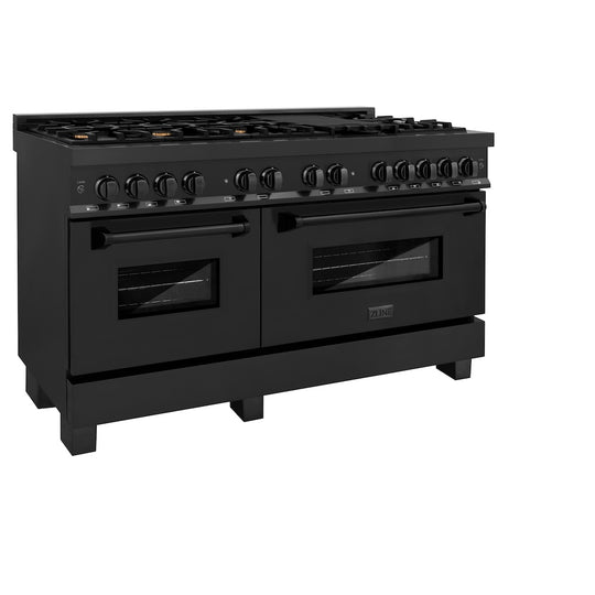 ZLINE 60 in. 7.4 cu. ft. Legacy Dual Fuel Range with Gas Cooktop and 2 Electric Convection Ovens in Black Stainless Steel with 8 Brass Burners, Open Box-Great Condition