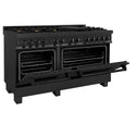 ZLINE 60 in. 7.4 cu. ft. Legacy Dual Fuel Range with Gas Cooktop and 2 Electric Convection Ovens in Black Stainless Steel with 8 Brass Burners, Open Box-Great Condition