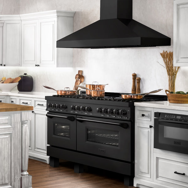 ZLINE 60 in. 7.4 cu. ft. Legacy Dual Fuel Range with Gas Cooktop and 2 Electric Convection Ovens in Black Stainless Steel with 8 Brass Burners, Open Box-Great Condition
