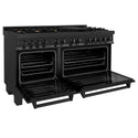ZLINE 60 in. 7.4 cu. ft. Legacy Dual Fuel Range with Gas Cooktop and 2 Electric Convection Ovens in Black Stainless Steel with 8 Brass Burners, Open Box-Great Condition