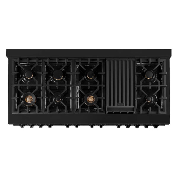 ZLINE 60 in. 7.4 cu. ft. Legacy Dual Fuel Range with Gas Cooktop and 2 Electric Convection Ovens in Black Stainless Steel with 8 Brass Burners, Open Box-Great Condition
