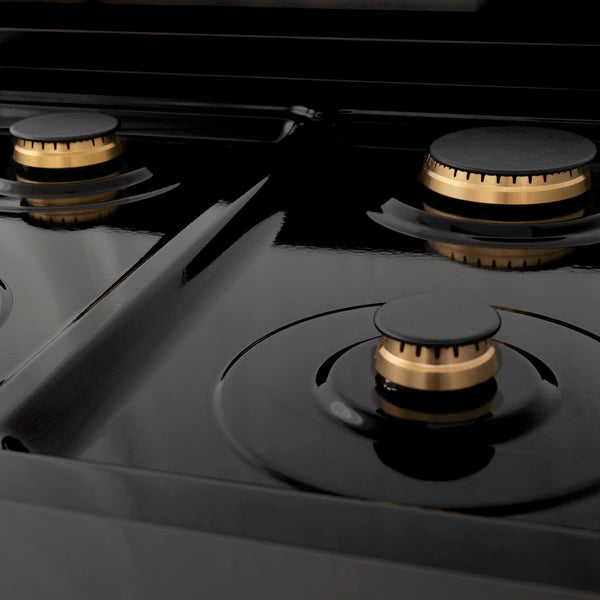 ZLINE Autograph Edition 30 in. 4.0 cu. ft. Legacy Dual Fuel Range with 4 Burner Gas Cooktop and Electric Convection Oven in Black Stainless Steel and Champagne Bronze Accents (RABZ-30-CB)