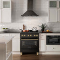 ZLINE Autograph Edition 30 in. 4.0 cu. ft. Legacy Dual Fuel Range with 4 Burner Gas Cooktop and Electric Convection Oven in Black Stainless Steel and Champagne Bronze Accents, Open Box-Good Condition