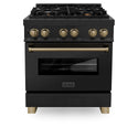 ZLINE Autograph Edition 30 in. 4.0 cu. ft. Legacy Dual Fuel Range with 4 Burner Gas Cooktop and Electric Convection Oven in Black Stainless Steel and Champagne Bronze Accents, Open Box-Great Condition